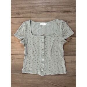 Elodie Tee Womens M Medium Green Floral T-shirt Shirt Top Square Neck free peopl